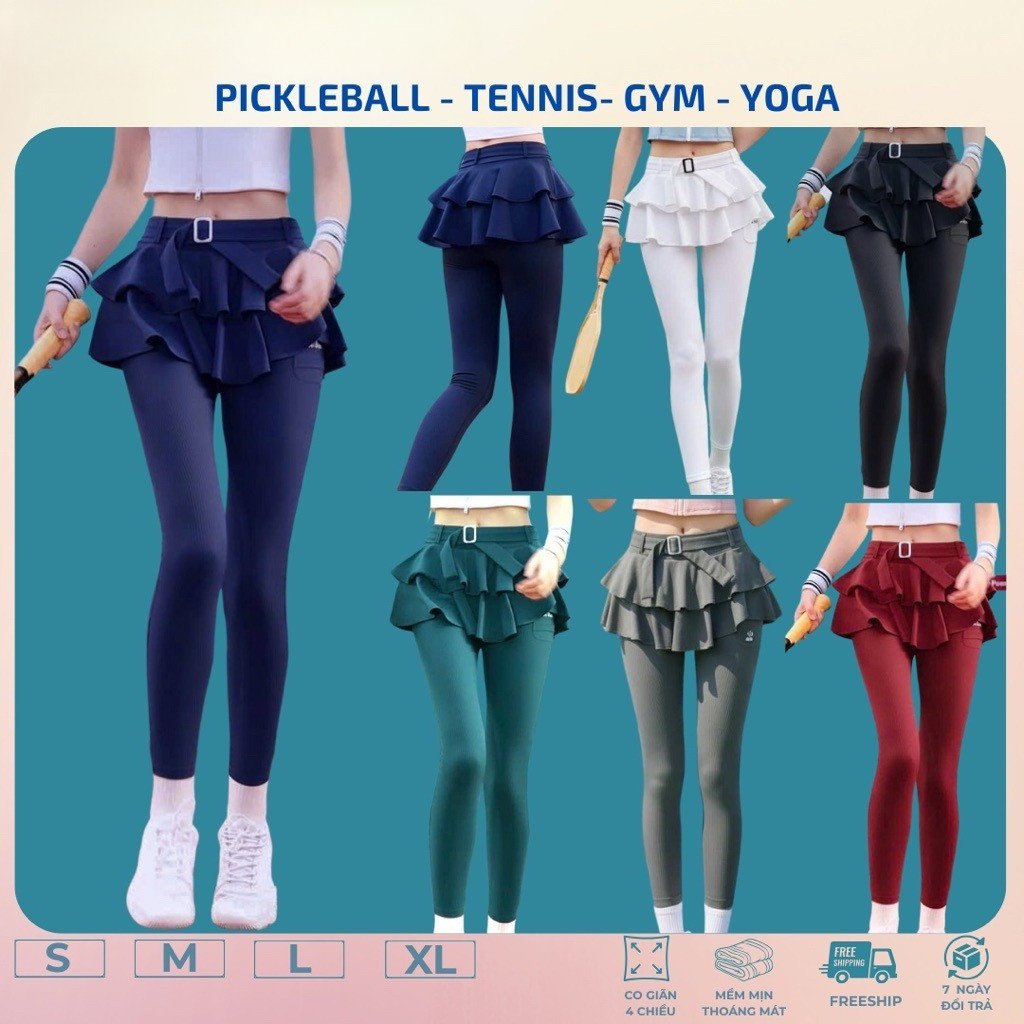 [Pickleball] Quần dài có lớp giả váy 2 tầng Pompeche thể thao thích hợp tập Tennis,yoga, chạy bộ,Pickleball...
