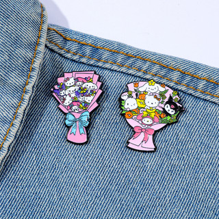 2 Cái / bộ Dễ Thương Sáng Tạo Bó Hoa Sanrio Kim Loại Huy Hiệu Mèo Mèo Kuromi Tai Lớn Chó Trâm Cài Trang Trí Pin