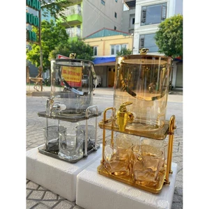 BỘ BÌNH THUỶ TINH TRANG TRÍ CAO CẤP MÀU HỔ PHÁCH - BÌNH THUỶ TINH 3.6 LÍT CHỊU NHIỆT TẶNG KÈM KỆ - TẶNG KÈM 4 CỐC