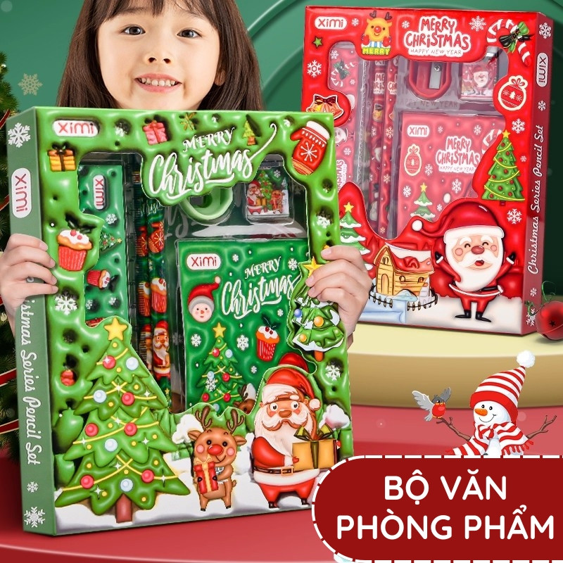 Set Đồ Dùng Học Tập Giáng Sinh 6 Món – Bút Chì Và Dụng Cụ Học Tập Hình Noel Cho Bé Dịp Lễ Cuối Năm