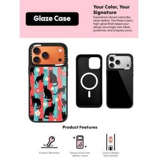 CASECASE X Black Cat Case Chống Trầy Xước Từ Hút Kính Dành Cho IPhone 17 Air 16 15 14 Pro Max Plus Ốp Lưng Cứng Có Hộp Khắc logo