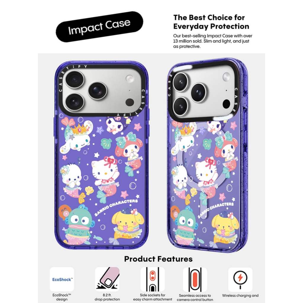 CASECASE X Bơi Sanlio Họ Peri Tím Trong Suốt Cứng Hút Từ Tính Tác Động Dành Cho Apple IPhone 12 13 14 15 16 17 Pro Max Plus Không Khí Có Hộp