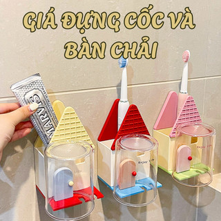Giá Treo Bàn Chải Đánh Răng Hình Ngôi Nhà, Hộp Đựng Kem Đánh Răng Nhà Dán Tường Decor Nhà Tắm