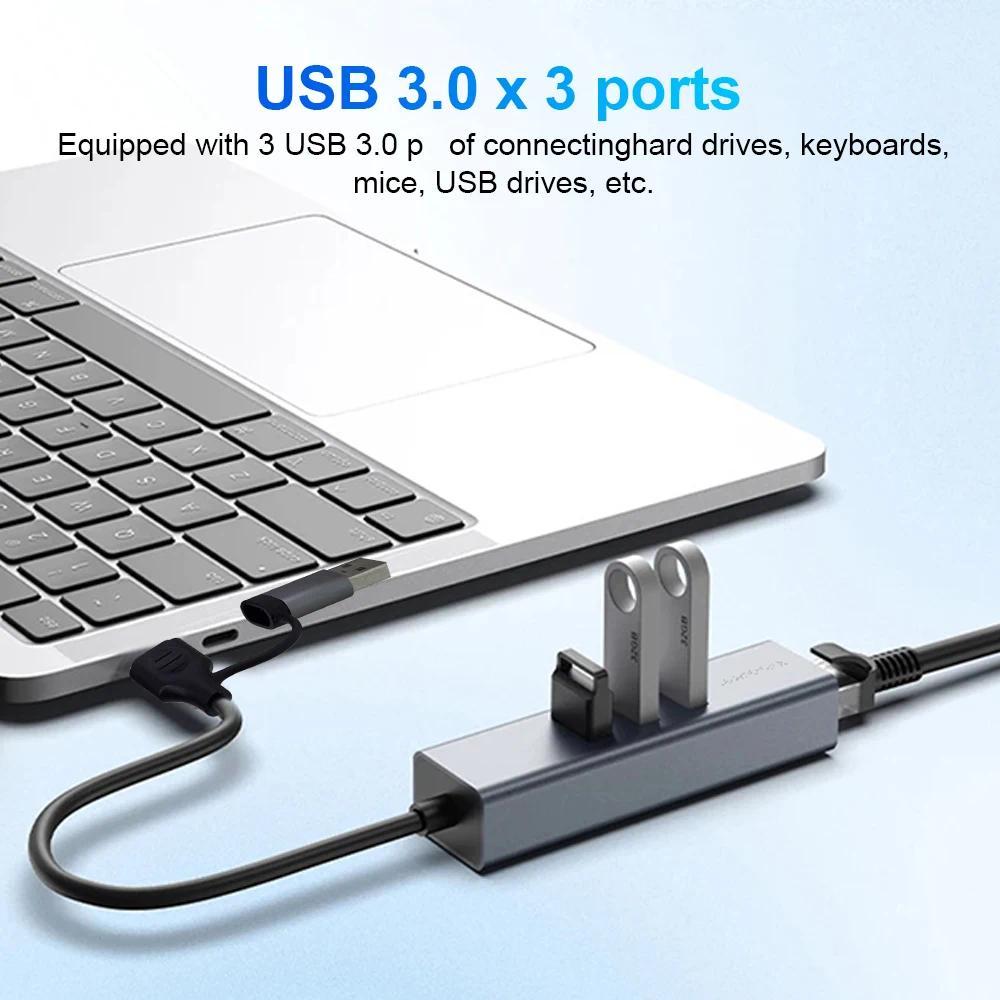[Sẵn sàng] Bộ chuyển đổi USB 3.0 HUB 1000Mbps USB Ethernet 4 trong 1 Cổng HUB USB sang Rj45 Gigabit Ethernet cho máy tính xách tay MacBook Máy tính PC