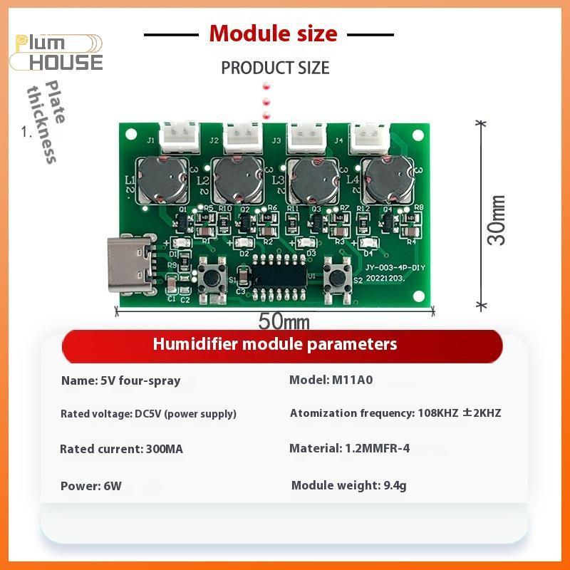 PlumHOUSE Bốn Máy Tạo Độ Ẩm Type-C USB Máy Tạo Độ Ẩm DIY Bộ Dụng Cụ Máy Phun Sương Và Trình Điều Khiển Bảng Mạch Atomizer Tấm Có Chân Đế VN
