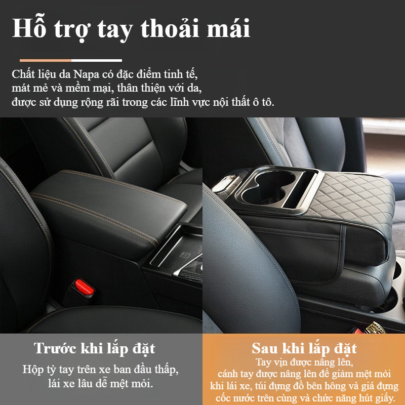 Đệm Tỳ Tay Ô Tô 4 Trong 1 Cao Cấp, Hộp đựng giấy đa năng,Bao bọc bằng da PU