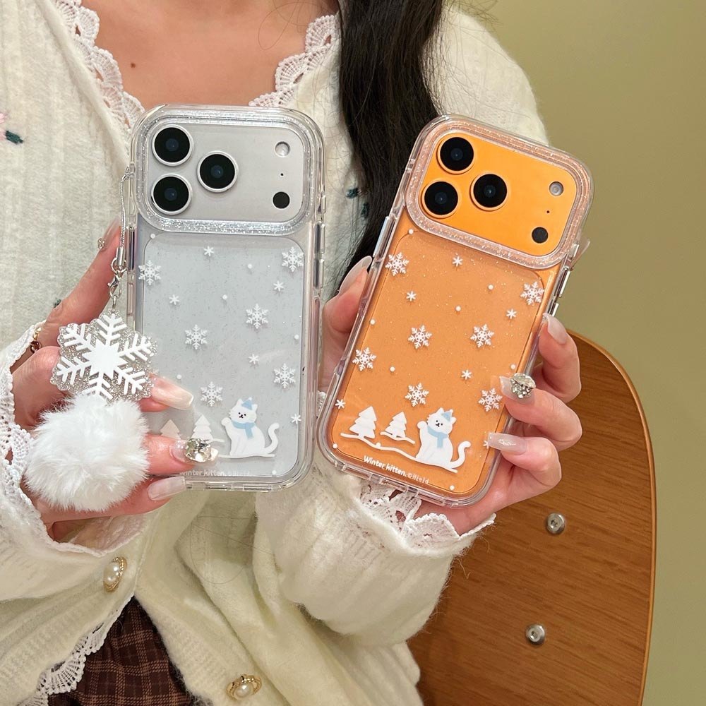 Ốp lưng cứng trong suốt Tương thích với iPhone 13 14 14Pro 14ProMax 15 15Pro 15ProMax 16 16Pro 16ProMax 17 17Pro 17ProMax Ốp họa tiết mèo bông tuyết