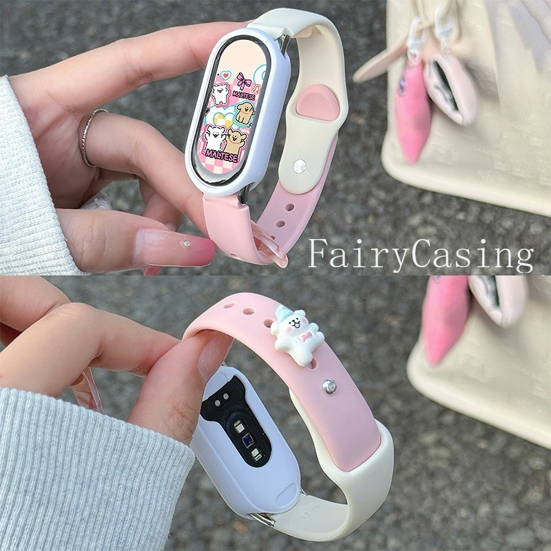 Dây đeo đồng hồ silicon hình chó dễ thương cho Xiaomi Mi Band 8 9 10 Dây đeo phiên bản gốm cho Mi Band 7 Pro 6 5 4 3 nfc Dây đeo cổ tay