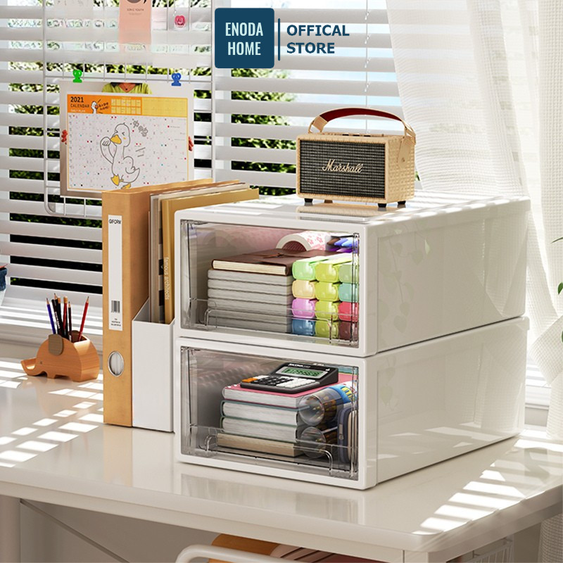 Hộp Đựng Đồ Đa Năng Dạng Ngăn Kéo ENODA HOME, Hộp Ngăn Kéo Đựng Văn Phòng Phẩm 5.5L Trong Suốt Q006