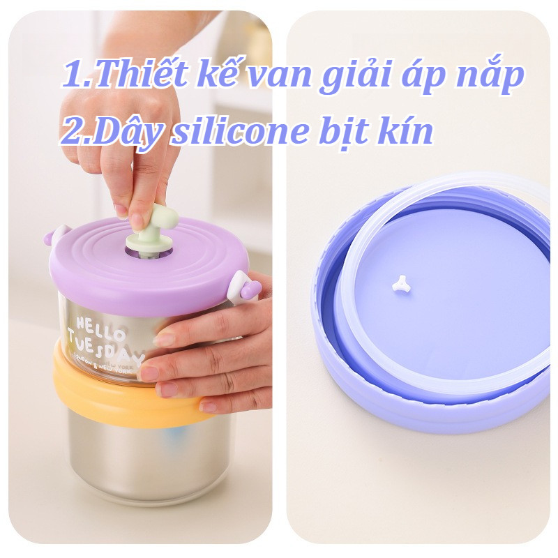 Hộp đựng cơm inox 304 giữ nhiệt 2 tầng 1280ml có kèm muỗng,Nó có thể bảo quản súp.