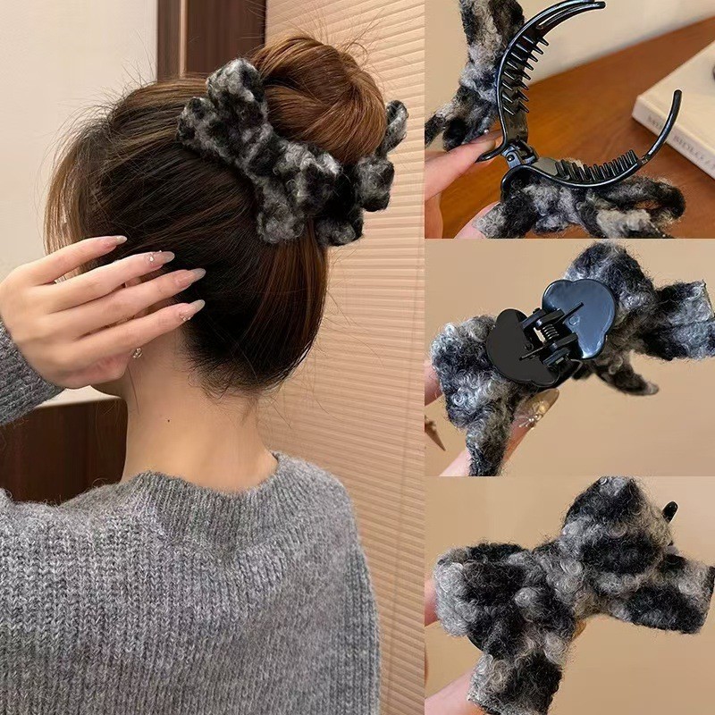 Mẫu mới nơ kẹp tócgrabber da báo in dệt kim đơn giản đa năng