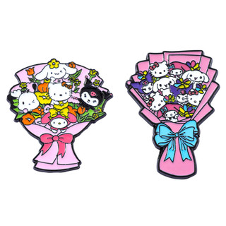2 Cái / bộ Dễ Thương Sáng Tạo Bó Hoa Sanrio Kim Loại Huy Hiệu Mèo Mèo Kuromi Tai Lớn Chó Trâm Cài Trang Trí Pin