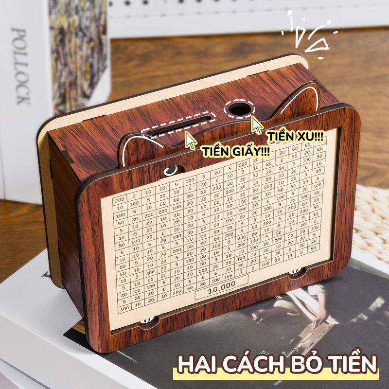 Hộp Gỗ Tiết Kiệm Mini 100 Ngày – Thiết Kế Nhiều Mẫu Đẹp, Kèm Bảng Mục Tiêu Hỗ Trợ Quản Lý Chi Tiêu Hiệu Quả