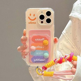 Ốp lưng bỏ túi thẻ nụ cười dễ thương 3D cho iPhone 13 14 Pro Max 12 Mini có dây đeo Vỏ silicon mềm