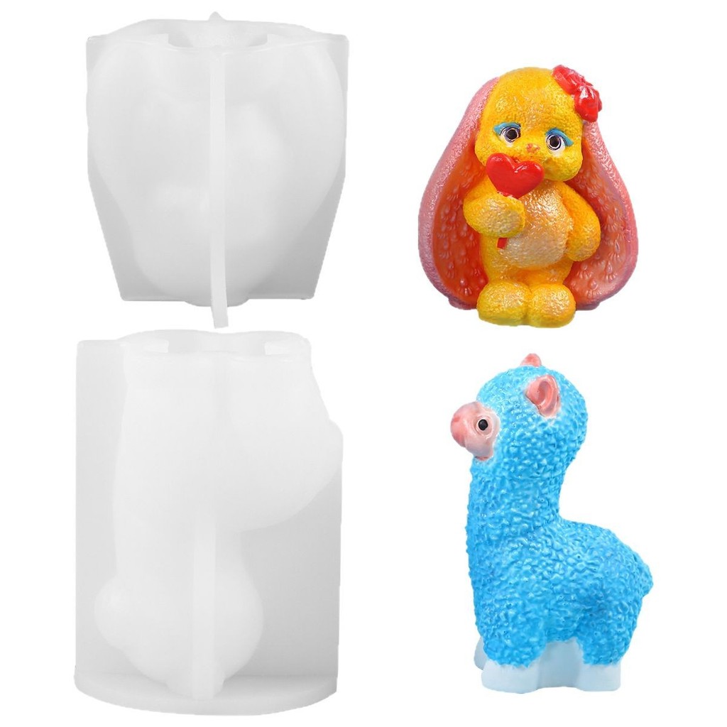 3D Động Vật Series Alpaca Tai Dài Thỏ Voi Gấu Bánh Nướng Khuôn Thạch Cao Nhào Đồ Chơi Khuôn Silicon