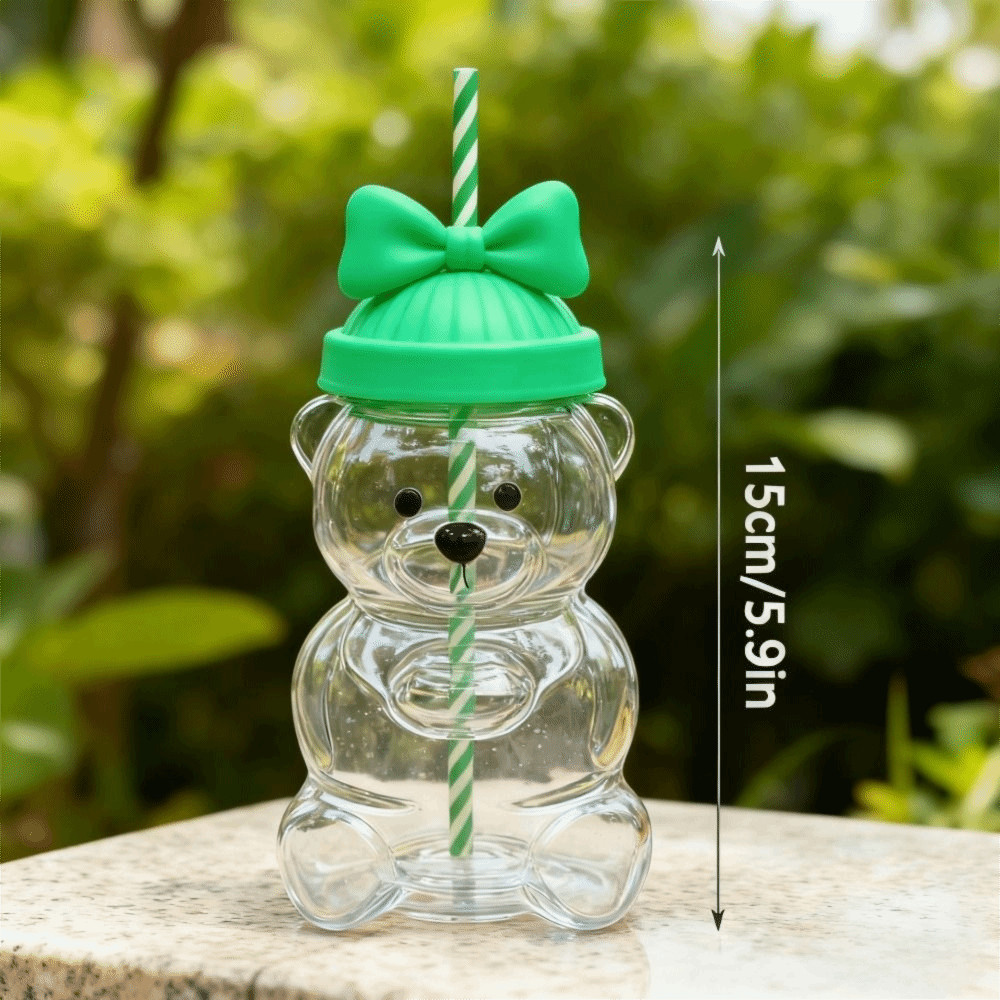 Cốc thủy tinh MONOSTYLE có ống hút, có nắp Cốc thủy tinh gấu dung tích lớn, Tiệc cốc ống hút gấu trong suốt dễ thương 2025