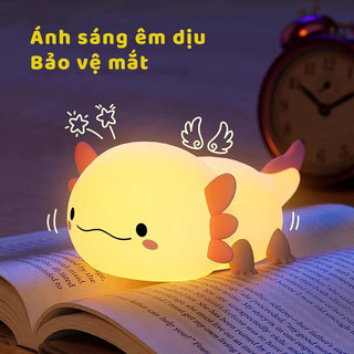 Phong cách mới Đèn ngủ silicon Axolotl khủng long 6 sừng - Quà tặng sinh nhật - Pin sạc 1200 mAh - Điều chỉnh độ sáng