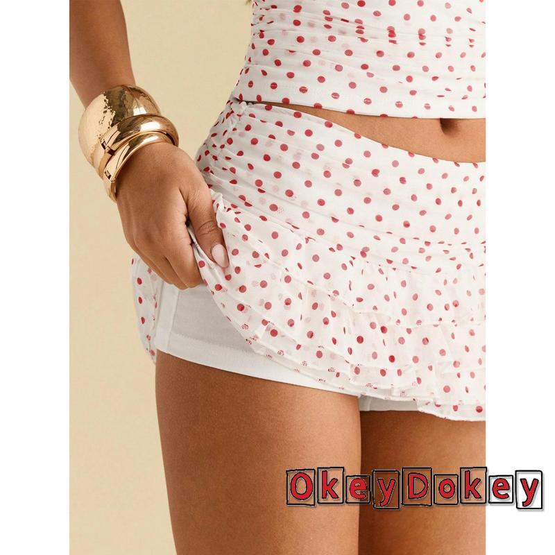 Váy mini nữ mùa hè thời trang chấm bi với phần giữa xếp lớp xù