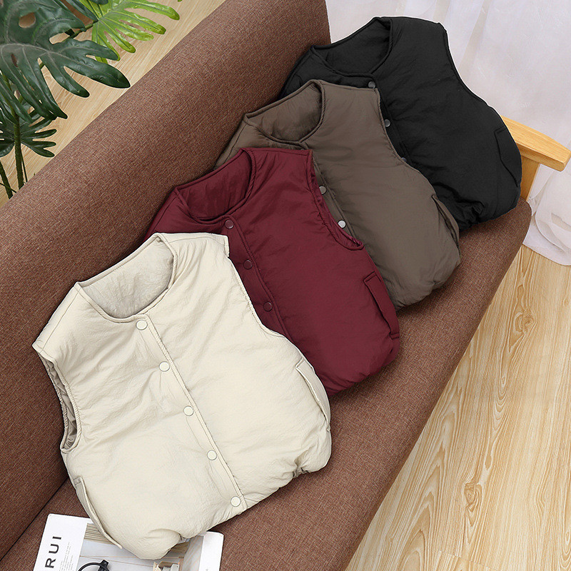 GC1 Mùa Thu Đông Màu Trơn Trẻ Em Áo Vest Cotton Ấm Áp Áo Vest Dày Cotton Đệm Áo Khoác GC1