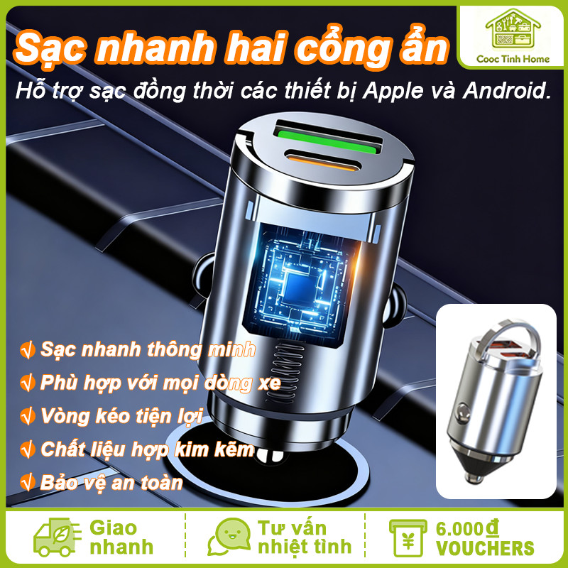 Tẩu Sạc Nhanh Ô Tô 100W – 1 Cổng USB & Type-C, Sạc Siêu Tốc, Thiết Kế Kim Loại Sang Trọng, Bền Bỉ