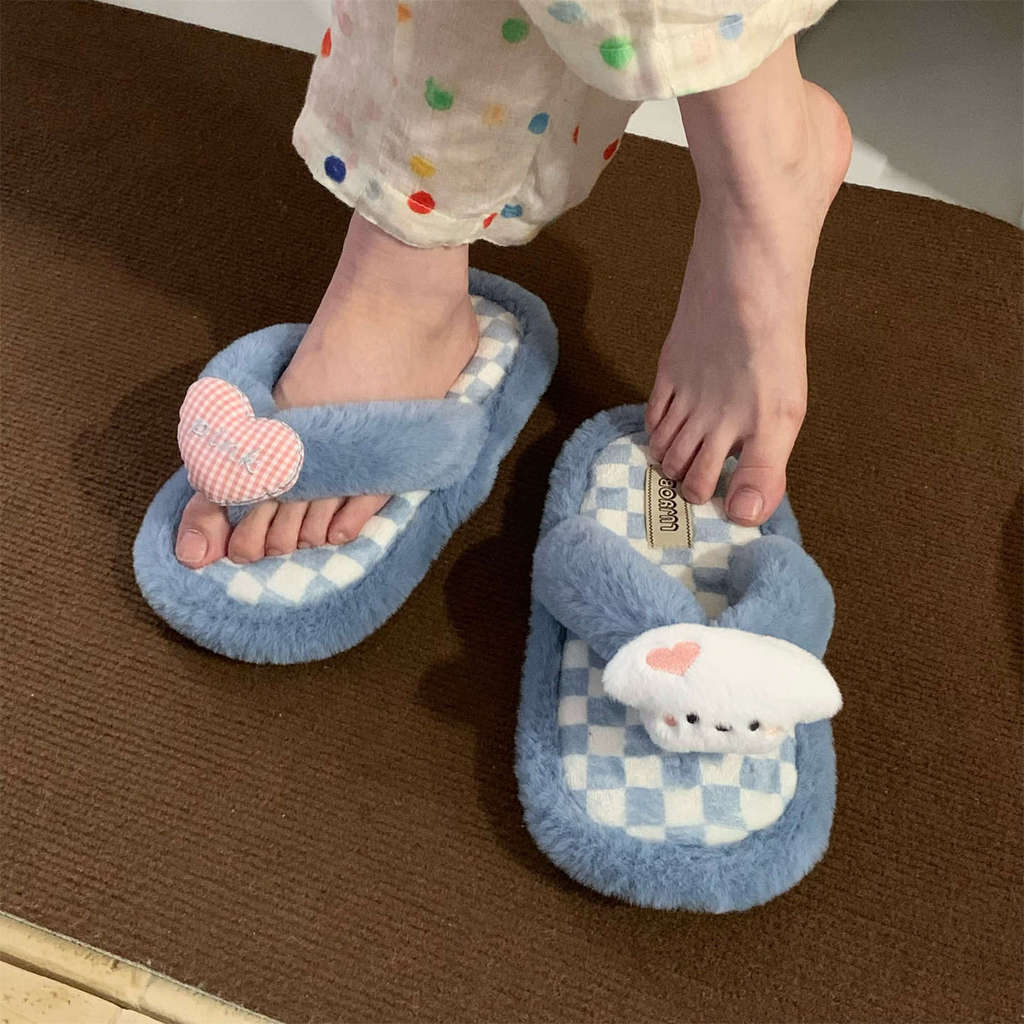 XIXITIAO Dép Cotton Lông Hoạt Hình Dễ Thương Nữ Thu Đông Ấm Áp Mới Thường Ngày