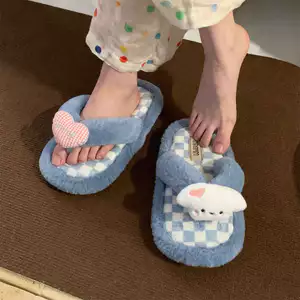 XIXITIAO Dép Cotton Lông Hoạt Hình Dễ Thương Nữ Thu Đông Ấm Áp Mới Thường Ngày