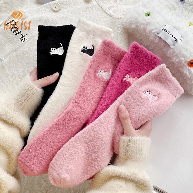 [WUSISI] Tất siêu mềm lông chồn dễ thương dành cho nữ Mùa đông ấm áp lông chồn ấm áp Hàng dệt kim dày sang trọng Ngủ ấm áp tại nhà Tất lông tơ MỚI