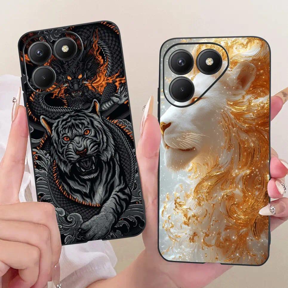 Ốp Cho Tecno Pova 7 Pro Pova 7 Ultra LJ8 LJ9 Ốp Điện Thoại Ốp Lưng Điện Thoại Hình Động Vật Hoạt Hình Dễ Thương Họa Tiết Sư Tử Rồng Vỏ Màu Đen Mềm