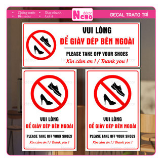 Decal Vui Lòng Để Giày Dép Bên Ngoài, Biển Dán Thông Báo Nhắc Nhở, Hình Dán Trang Trí Cửa Kính, Tường, Gỗ - Chống Nước.