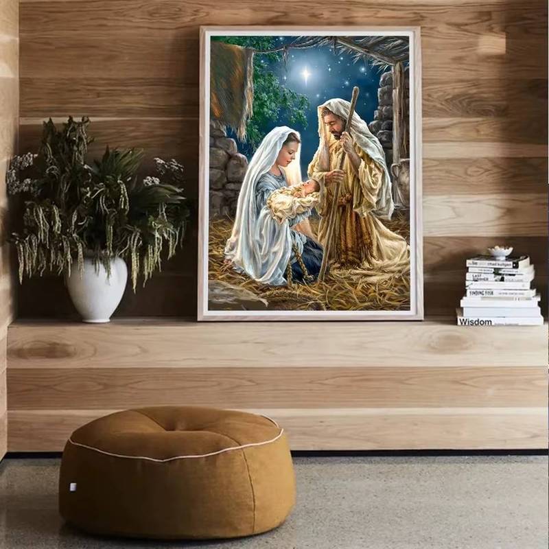 Tân Cổ Điển Chúa Giêsu Sinh Tại Manger Biểu Tượng Tôn Giáo Tranh Canvas - Chủ Đề Cầu Nguyện, Thanh Lịch & Lớn, Nghệ Thuật Treo Tường Cho Nghiên Cứu Lối Vào Tường Tiêu Đề