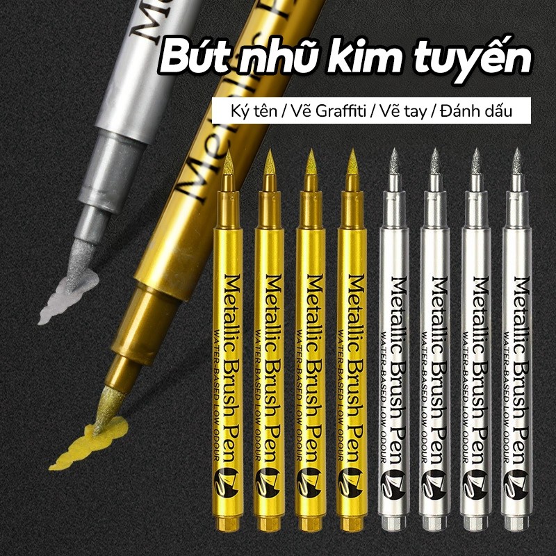 Bút viết thiệp cưới set 12/24 cây – Bút nhũ kim tuyến, bút dạ vàng bạc lấp lánh, viết thiệp & trang trí
