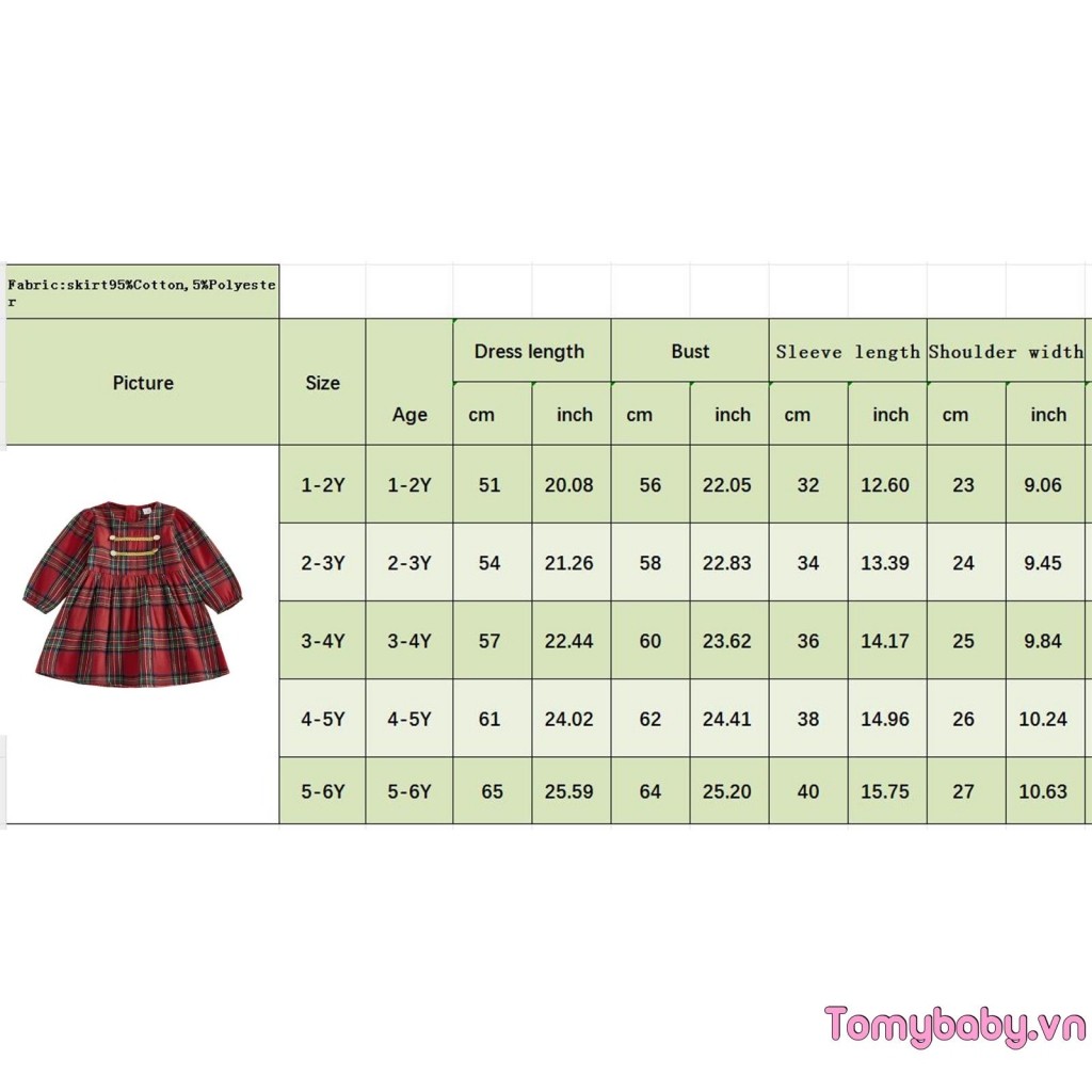Váy kẻ sọc ngọt ngào cho bé gái Giáng sinh dài tay phồng cổ tròn Váy chữ A