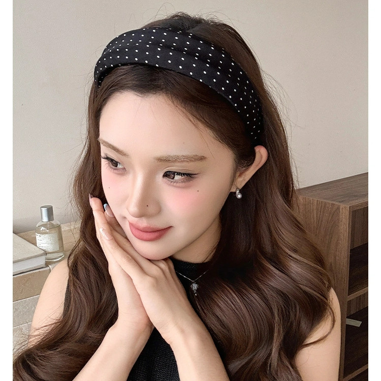 Băng đô rộng chấm bi trắng đen Hàn Quốc