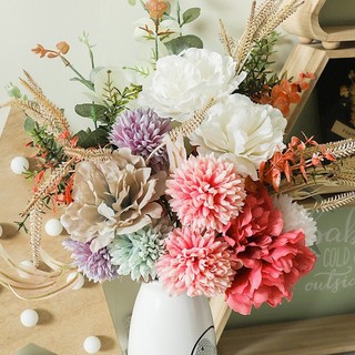 Hoa Giả Trang Trí Mẫu Đơn Lụa Cúc Ping Pong Decor Phòng Khách Bắc Âu Vintage Bó Cây Cao Cấp Phụ Kiện Chụp Ảnh Để Bàn Làm Việc Ngủ Đạo Cụ Cắm DIY Hiện Đại Sang Trọng Đẹp Như Thật Retro Mùa Thu Cành Điểm Bình Nghệ Thuật