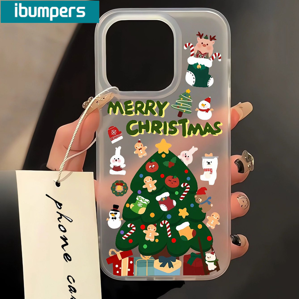 Ibumpers Ốp Điện Thoại Giáng Sinh Vui Vẻ Họa Tiết Nguyên Tố Trong Suốt Mờ Mềm Cao Cấp Chống Sốc Cho iPhone 11 12 13 14 15 16 17 Pro Max IP 7 8 Plus Iphon X XS XR
