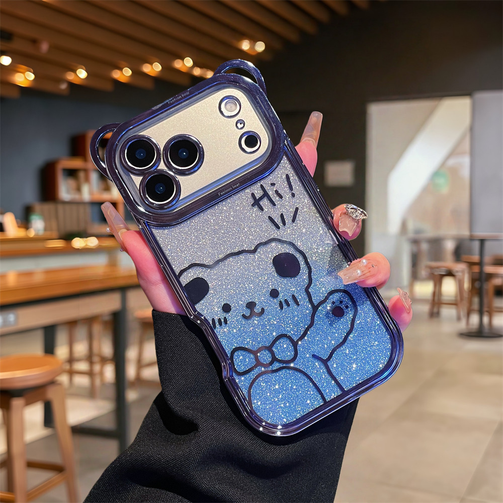 Ốp điện thoại hình gấu dễ thương mạ điện lấp lánh cho iPhone 17 Pro Max 16 13 14 15 pro max Air Phim bảo vệ gương chống rơi Vỏ mềm TPU Vỏ bảo vệ điện thoại