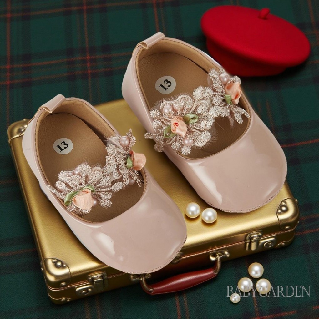 Giày PU chống trượt cho trẻ sơ sinh bé gái hoa cao cấp First Walker