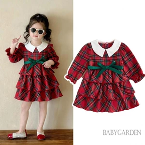 Bé Gái Tập Đi Giáng Sinh Kẻ Sọc Cổ Búp Bê Dài Tay Chữ A Lớp Ruffle Đầm