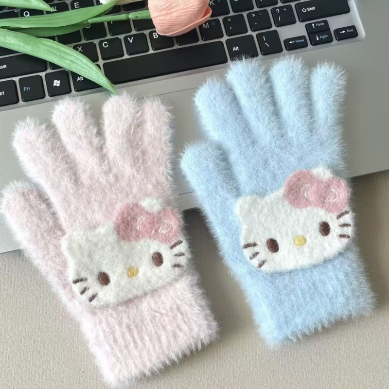 Găng Tay Nữ Mùa Đông Hello Kitty 5 Ngón Lót Nỉ Ấm Áp Chống Gió,Chống Lạnh Tuyệt Đối Richouse