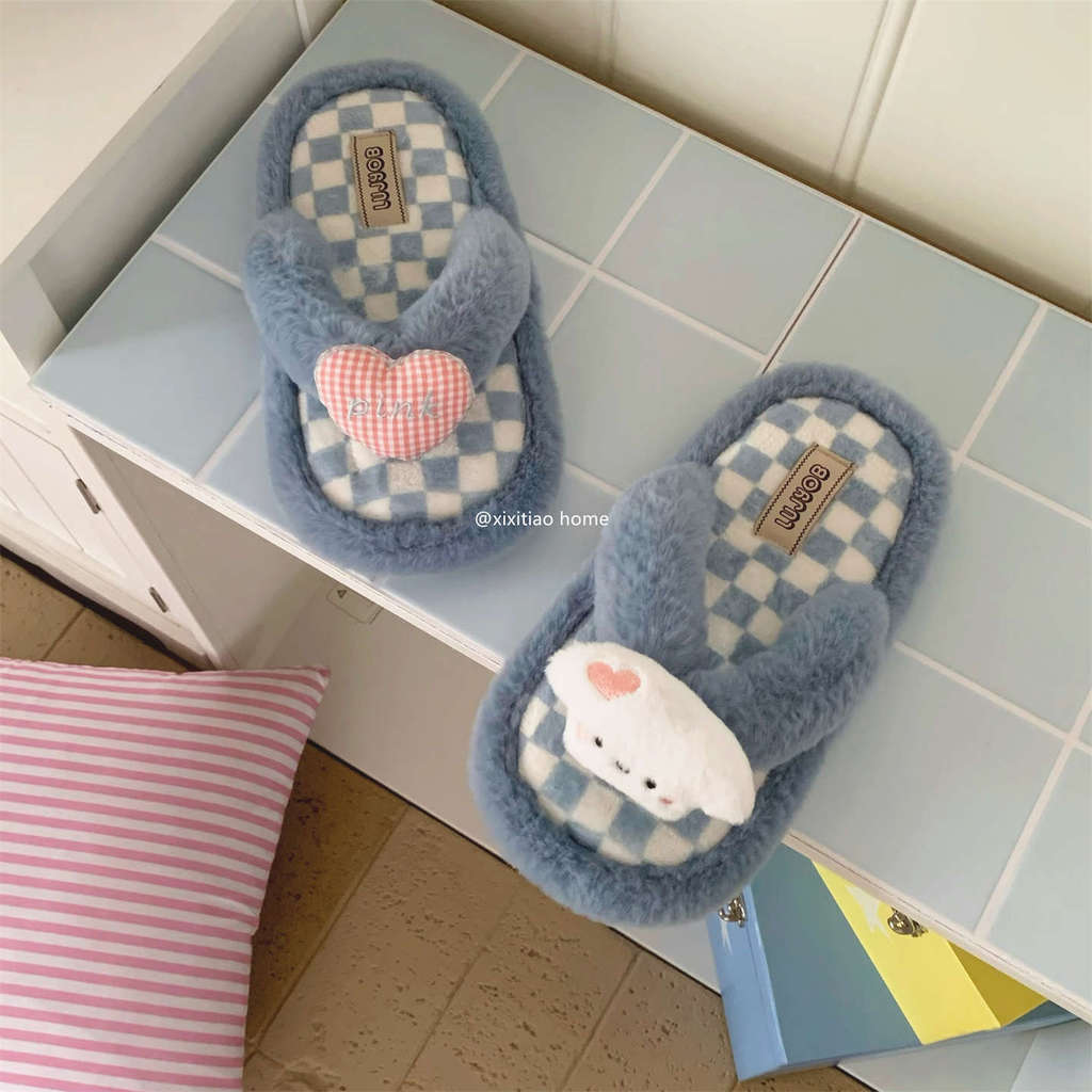 XIXITIAO Dép Cotton Lông Hoạt Hình Dễ Thương Nữ Thu Đông Ấm Áp Mới Thường Ngày
