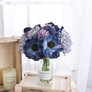 Hoa Giả Anh Túc Mẫu Đơn Lụa Cao Cấp Trang Trí Nhà Cửa Đẹp Bó Silver Anemone Peony Silk Flowers Artificial Bouquet Wedding Photography Props Fake Plants Floral Arrangement Vintage Aesthetic Room Decoration Gift Nordic Style DIY Hand Tied Realistic Petals