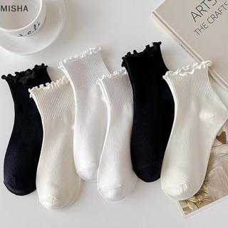 Misa Cotton Ruffles Mắt Cá Chân Tất Nữ INS Mùa Hè Dễ Thương Hàn Quốc Tất Bé Gái Mùa Xuân Đen Trắng Giữa Ống Nhật Bản Sox