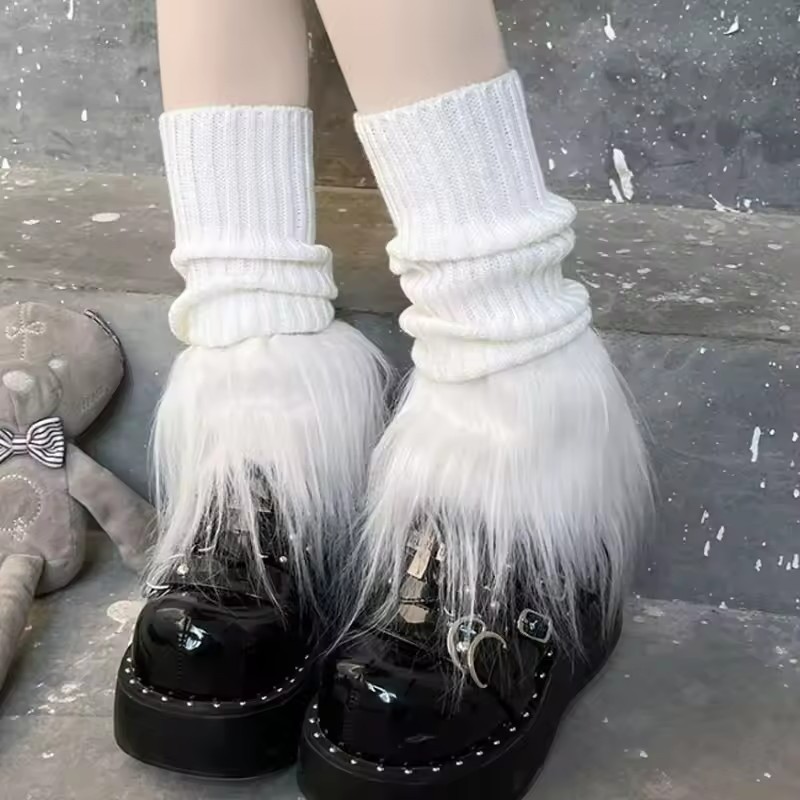 Ấm Chân Lông Giả Y2K Cho Nữ - Móc Tất Acrylic Mềm Mại & Trang Sức Gothic