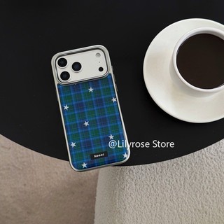 Ốp lưng màu xanh lá cây ca rô ngôi sao bạc cho iPhone 17ProMax 17Po 17 16ProMax 16Pro 16 15ProMax 15Pro 15 14ProMax 14Pro 14 13ProMax 13Pro 13 Vỏ iPhone Apple cứng tối giản