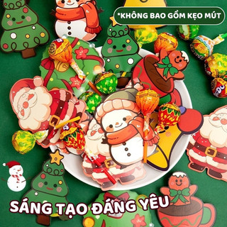 Quà giáng sinh thẻ giấy cài kẹo mút - Quà Tặng Cho Bé set 60 Combo. Thẻ cắm bút, Trung thu làm đồ trang trí tiệc