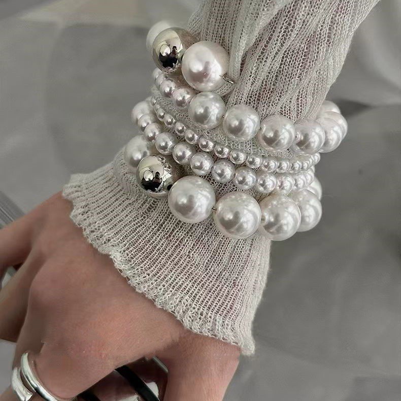 Vòng tay xoắn ngọc trai nhiều lớp kiểu Pháp Retro Thanh lịch Thời trang Vòng tay đa năng Thanh lịch Giá cả phải chăng Trang sức sang trọng