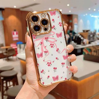 Nơ Bướm Bốn Góc Chống Rơi Lucency Ốp Lưng Điện Thoại Realme 15 14 13 12 11 Pro 15T 14X 12X 11x 5G Mạ Điện Chống Rơi Trong Suốt
