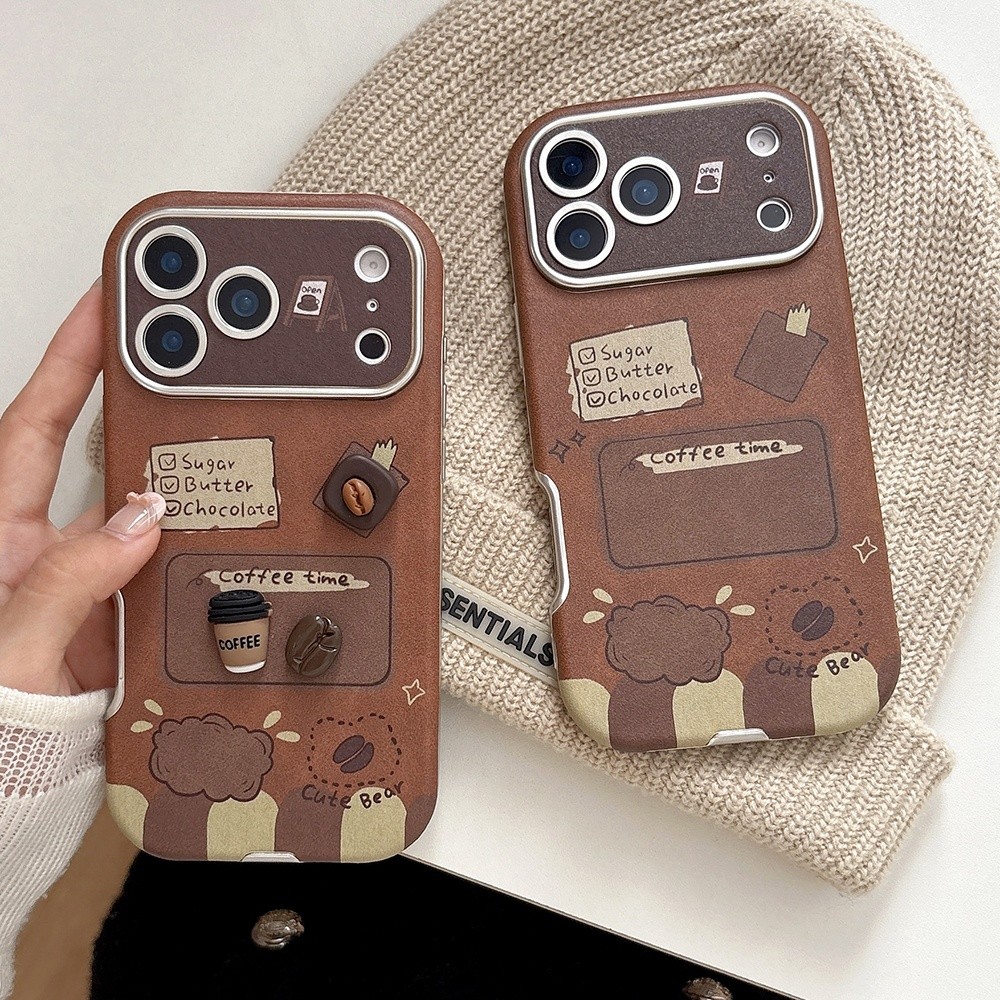 Ốp Điện Thoại Da Cửa Sổ Cà Phê 3D Cookie Cho iPhone 17 Pro Max 16 15 14 13 Vỏ Bảo Vệ Chống Sốc
