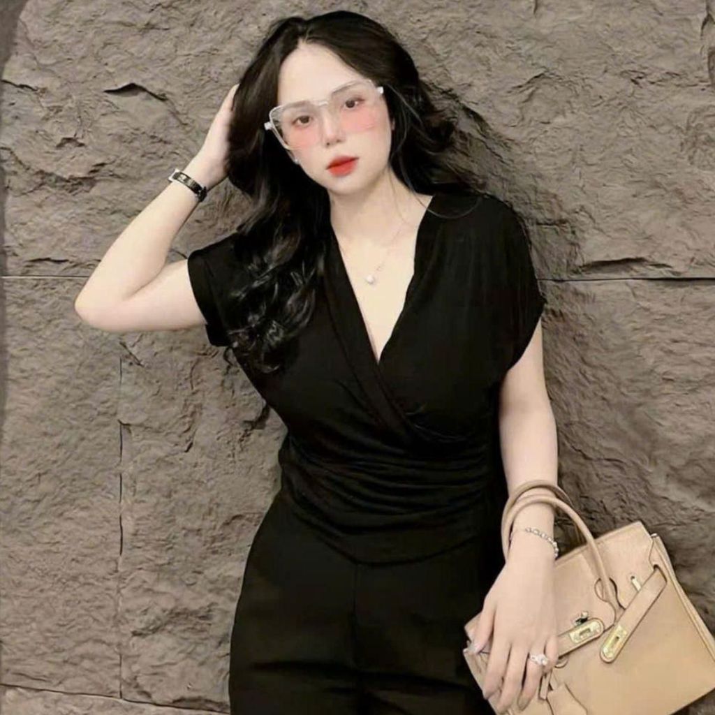 Áo Thun Nhũ Cổ Chéo Sang Chảnh ESHOP - Áo Kiểu Nữ Ánh Kim Nữ Ôm Body Co Giãn Đẹp Dễ Thương MS528