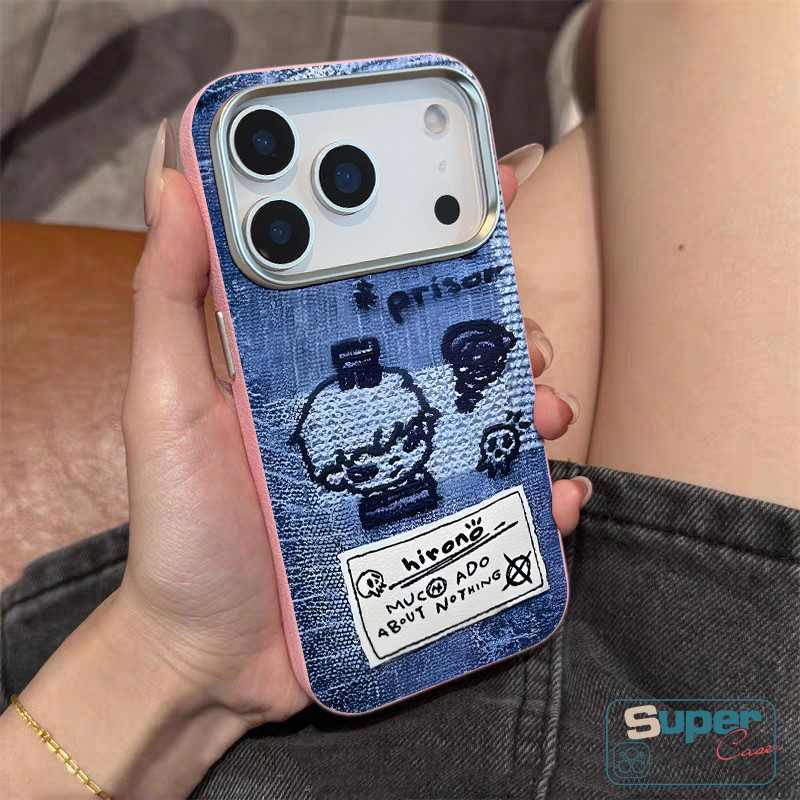 Ốp Lưng Tương Thích Cho iPhone 15 16 11 13 12 14 Pro Max 16 15 13 12 14 Pro XR X XS Max Thời Trang Denim Hoạt Hình Dễ Thương Cậu Bé Hirono Chữ Doodle Da Họa Tiết